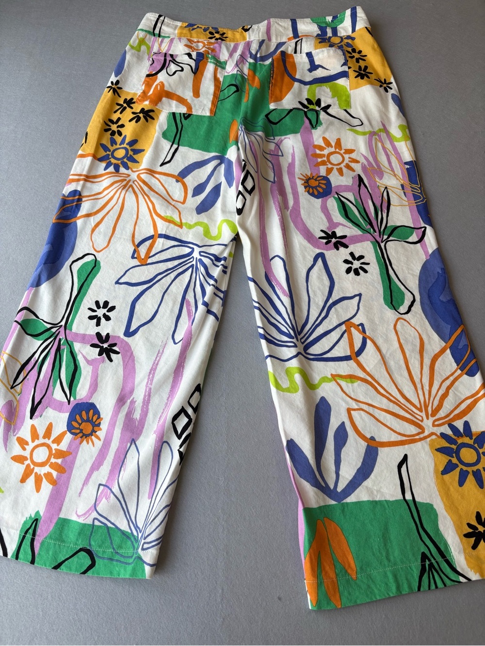 Chico's Surreal Escape White Multi Wide-Leg Bold Print Linen Blend Pants sz 14 - Picture 9 of 9